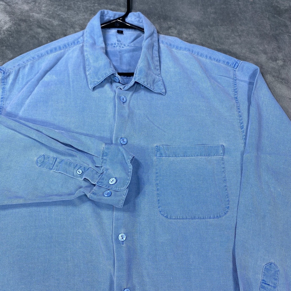 Bugatchi Uomo Shirt Mens XL Cotton Silk Blend Blue Textured Long Sleeve Birdseye